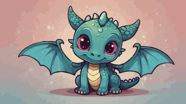 Şirin kawaii bebek ejderha büyük gözleri ve kanatları var.