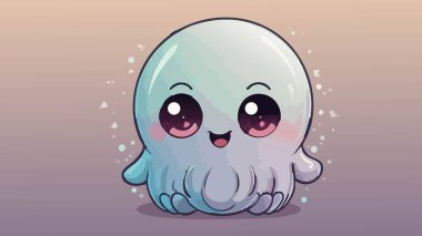 Büyük parlak gözleri olan sevimli kawaii denizanası.