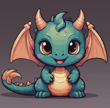 Turkuaz pullu ve büyük gözlü sevimli bebek ejderha.