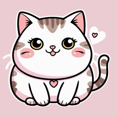 Şirin kawaii kedisi, kocaman gözleri ve tatlı gülüşü var.