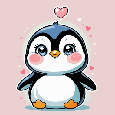 Kocaman gözleri ve kalbi olan sevimli kawaii pengueni.