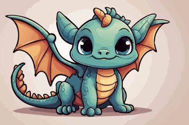 Şirin kawaii bebek ejderha büyük gözleri ve kanatları var.