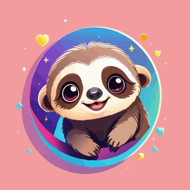 Şirin kawaii tembel hayvanı renkli portaldan dikizliyor.