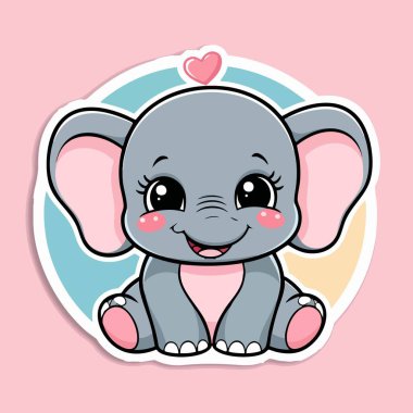 Kawaii tarzında kalbi olan sevimli bir bebek fil.
