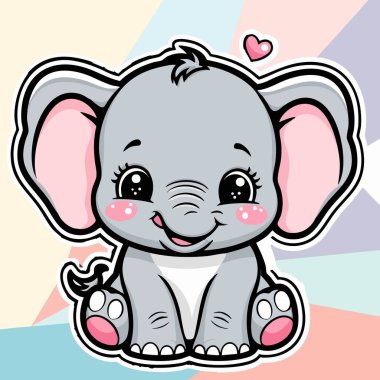Şirin kawaii bebek fili. Büyük gözleri ve pastel arka planı var.