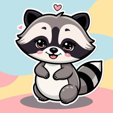 Kawaii tarzında kalbi olan sevimli ayakta duran bir rakun.