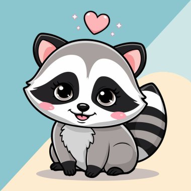 Kawaii tarzında kalbi olan sevimli bir rakun.