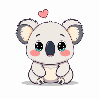 Şirin kawaii koalası. Kocaman parlak gözleri ve kalbi var.