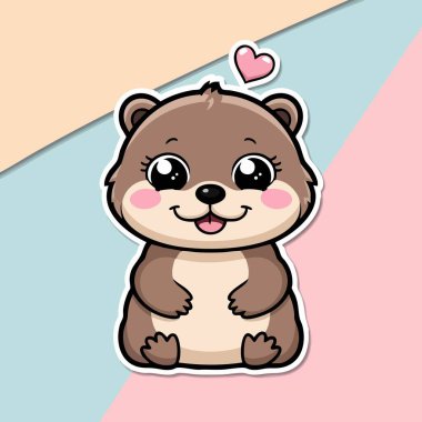 Şirin kawaii su samuru. Kocaman parlak gözleri ve kalbi var.