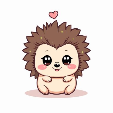 Şirin kawaii kirpi çizimi, büyük parlak gözleri ve kabarık dikenleri var.