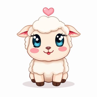 Şirin kawaii kuzu, yukarısında yün ve kalp var.