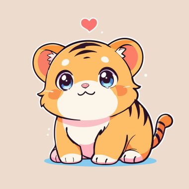 Şirin kawaii kaplan yavrusu. Kocaman mavi gözleri ve kalbi var.