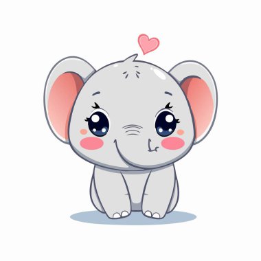Şirin kawaii bebek fili. Kocaman gözleri ve kalbi var.