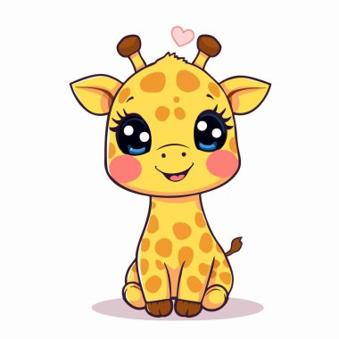 Tapılası kawaii bebek zürafası. Kocaman parlak gözleri var.