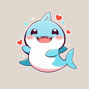 Mutlu kawaii bebek köpekbalığı ışıl ışıl gözleri ve tatlı gülüşü var