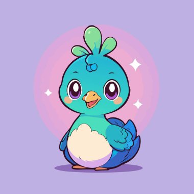 Büyük parlak gözleri ve mavi tüyleri olan sevimli fantezi kuşu.