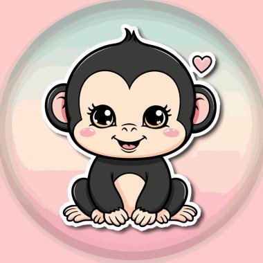 Şirin kawaii siyah bebek maymun tatlı gülüşü ve ışıl ışıl gözleri var