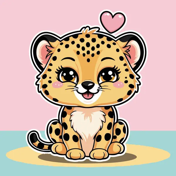 Şirin kawaii bebek leopar Büyük parlak gözleri ve kalbi olan
