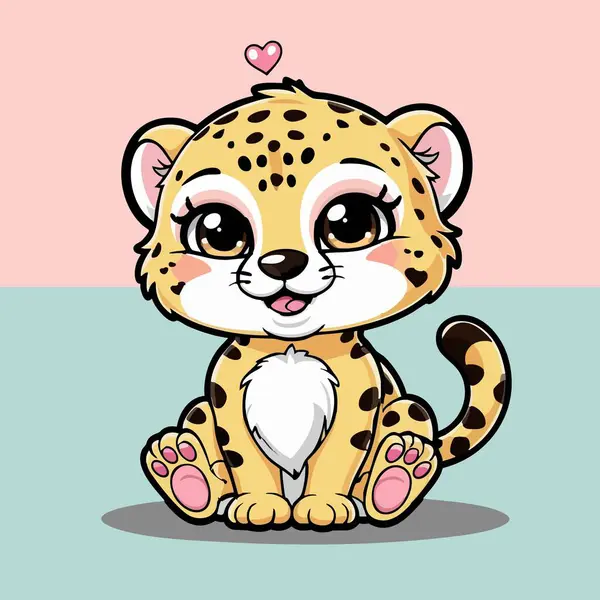 Sevimli kawaii bebek leopar. Kocaman gözleri ve sevimli bir ifadesi var.