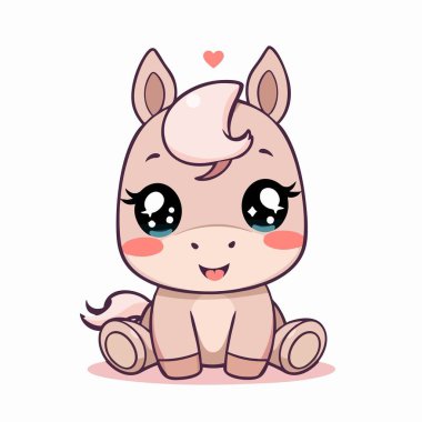 Şirin kawaii midillisi. Kocaman parlak gözleri ve kalbi var.