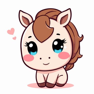 Şirin kawaii midillisi, iri gözlü ve şakacı yeleli.