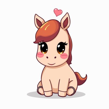 Şirin kawaii bebek midilli Parlak gözlü ve pembe kalpli