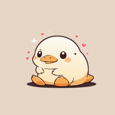 Sevimli bej çizgi film ördek yavrusu şirin bir ifade ve kalple