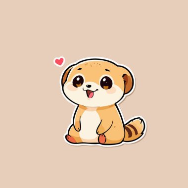 Sevimli kawaii mirketi bej arka planda oturan bir kalple