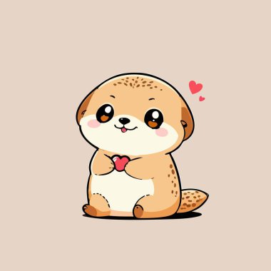 Açık bej arka planda kalbi tutan sevimli kawaii mirketi