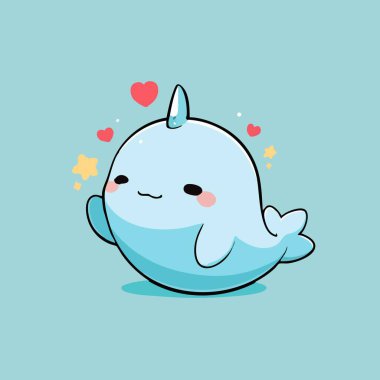 Mutlu çizgi film deniz gergedanları yüzüyor kalpler ve yıldızlarla