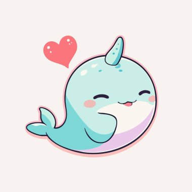 Kocaman bir kalple yüzen sevimli deniz gergedanı çizgi filmi.