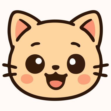 Sevimli Kawaii bebek kedi yüzünde mutlu bir ifade.