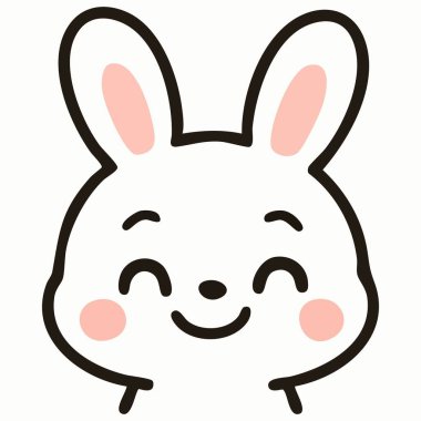 Mutlu çizgi film tavşanı gözleri kapalı güler.