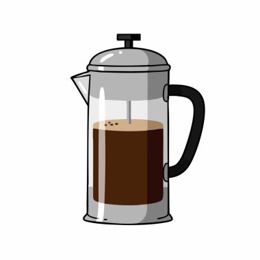 Çizgi film stili French Press with Brewed Coffee