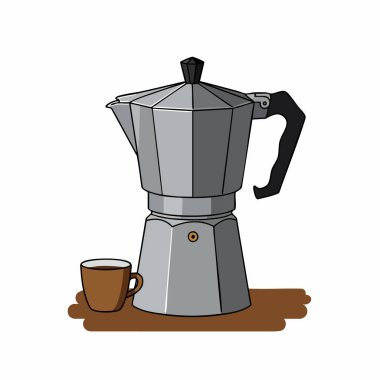 Kahverengi yüzeyinde kahve fincanı olan Moka Tenceresi