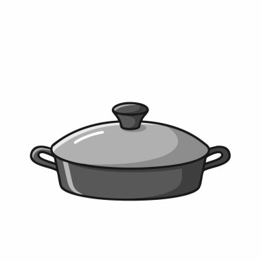 Lid Kitchen Utensil İllüstrasyonlu Geniş Tencere