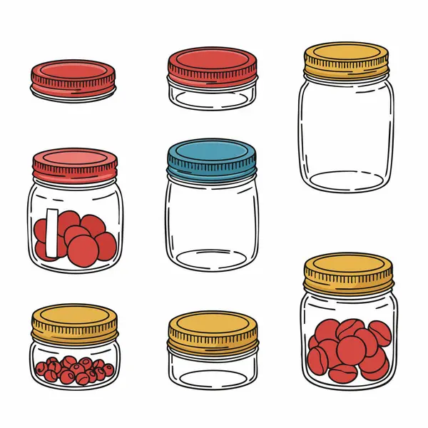 Kapaklı Boş ve Dolu Cam Kavanozlar Koleksiyonu