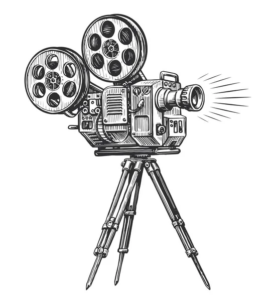 复古电影摄影机草图 电影拍摄 电影拍摄的概念 电视设备 以老式雕刻风格绘制 — 图库矢量图片