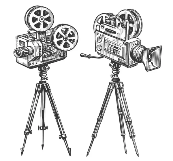 Vintage Filmcamera Schets Filmindustrie Bioscoopconcept Handgetekende Retro Video Projector Vector — Stockvector