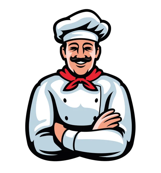 Happy Chef Καπέλο Έμβλημα Και Λογότυπο Κουκ Σήμα Φούρναρη Τρόφιμα — Διανυσματικό Αρχείο