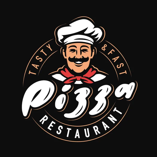 Design Emblemă Restaurant Pizza Bucătar Amuzant Logo Pălăriei Gătit Ilustrație — Vector de stoc