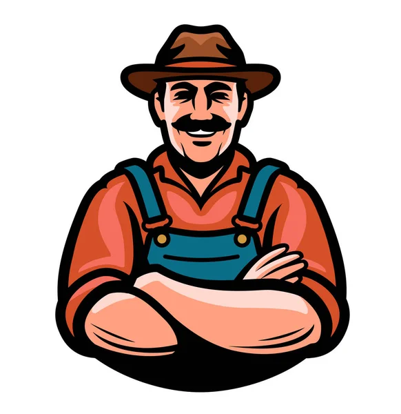 Happy male farmer in hat. Farm worker illustration. Farming, agriculture concept
