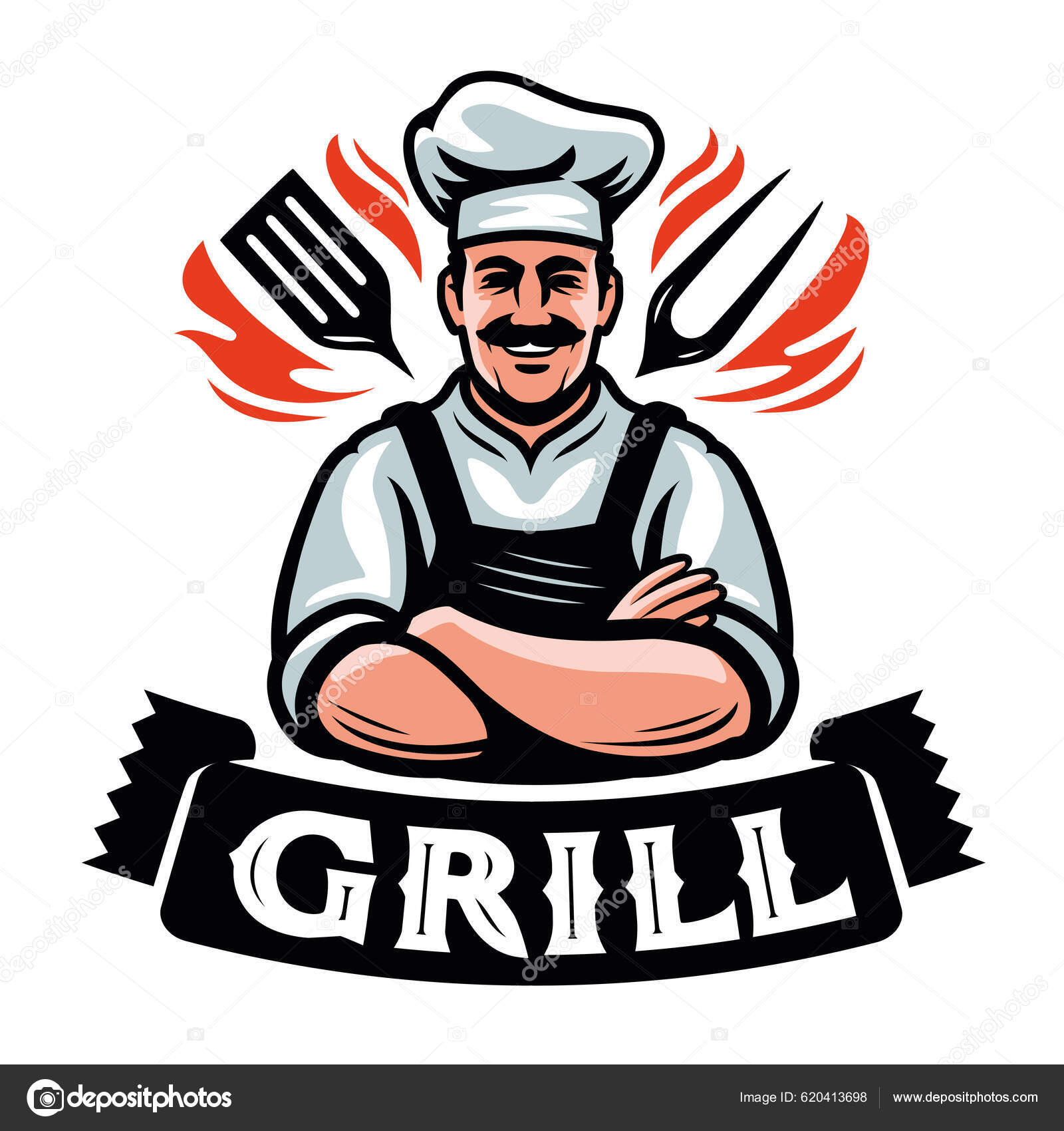 Happy Chef Roupas Trabalho Com Garfo Espátula Para Cozinhar Servir Vetor de  ©sergeypykhonin 620413698, image size:1600x1700