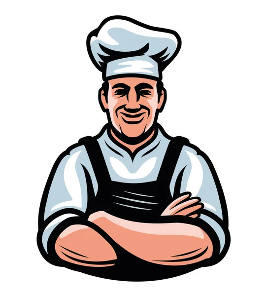 Glad Kock Hattemblem Cook Kök Förkläde Symbol Matlagning Restaurangkoncept Vektorillustration — Stock vektor