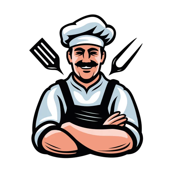 Joyeux Dessin Animé Cuisinier Attrayant Belle Illustration Chef Masculin Restaurant — Image vectorielle