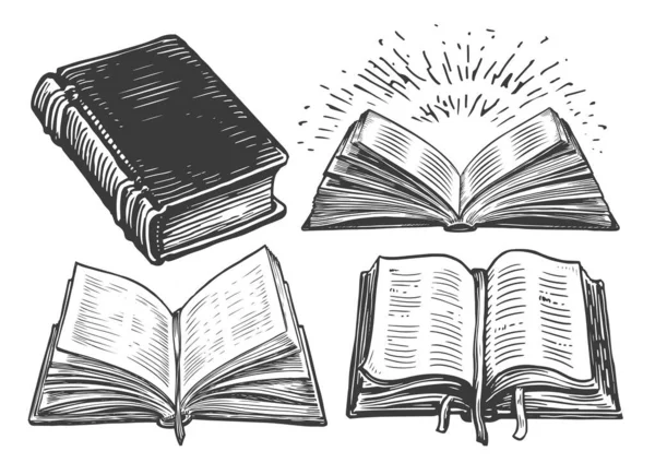 Libros Antiguos Dibujados Mano Estilo Boceto Literatura Lectura Concepto Biblioteca — Foto de Stock
