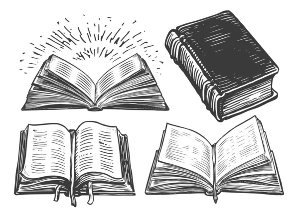 Desenho Conjunto Livros Caderno Aberto Velho Com Marcador Fita Educação —  Vetores de Stock