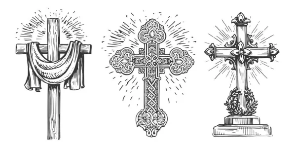 Cruz Símbolo Deus Sinal Bíblico Catolicismo Cristandade Elementos Religiosos Ilustração —  Vetores de Stock