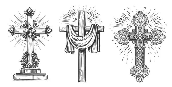 Religia Krzyż Szkic Ilustracja Katolicki Symbol Biblijny Chrześcijański Znak Stylu — Zdjęcie stockowe