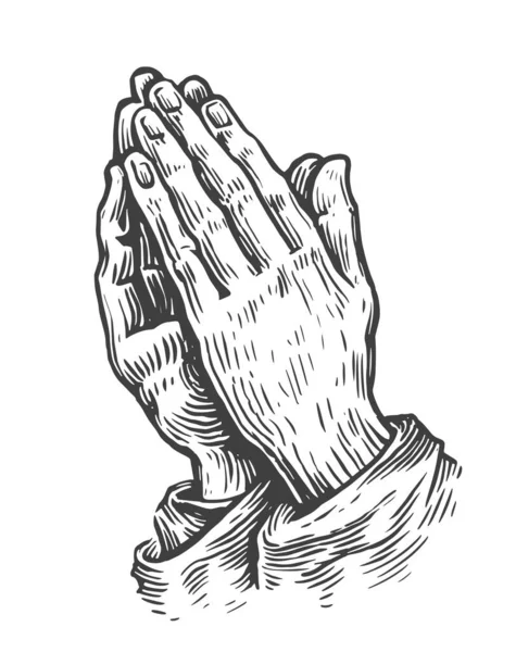 Reza Símbolo Oración Dios Con Esperanza Manos Oración Dibujadas Mano — Vector de stock